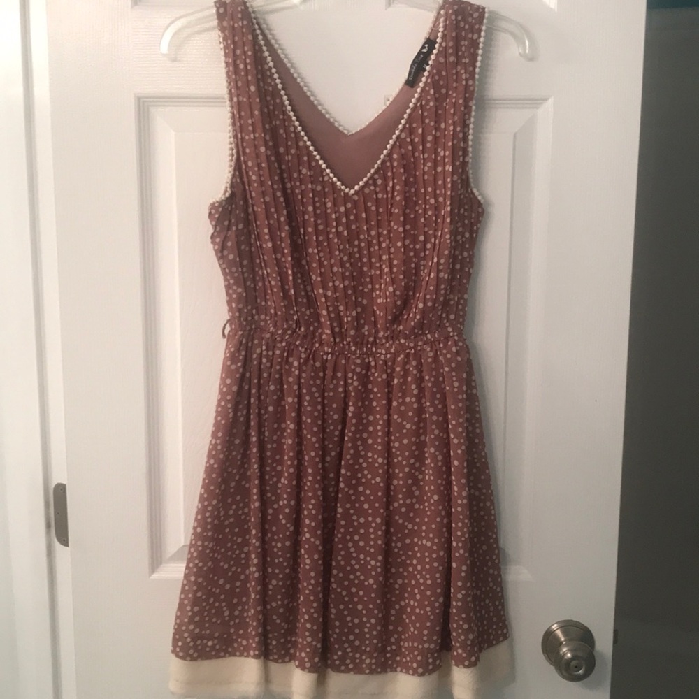 Brown and cream polka dot dress